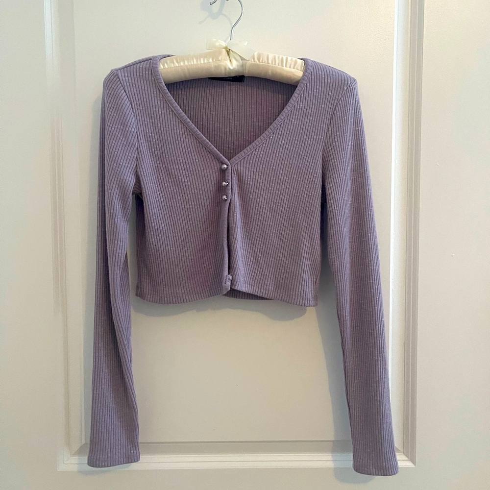 Lavender Ribbed V-Neck Blouse